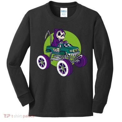 Grim Reaper Monster Truck Kids Long Sleeve Shirt