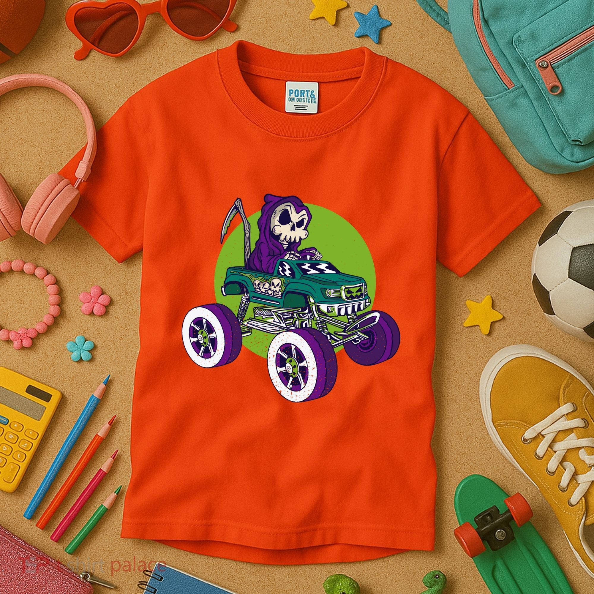 Grim Reaper Monster Truck Kids T-Shirt