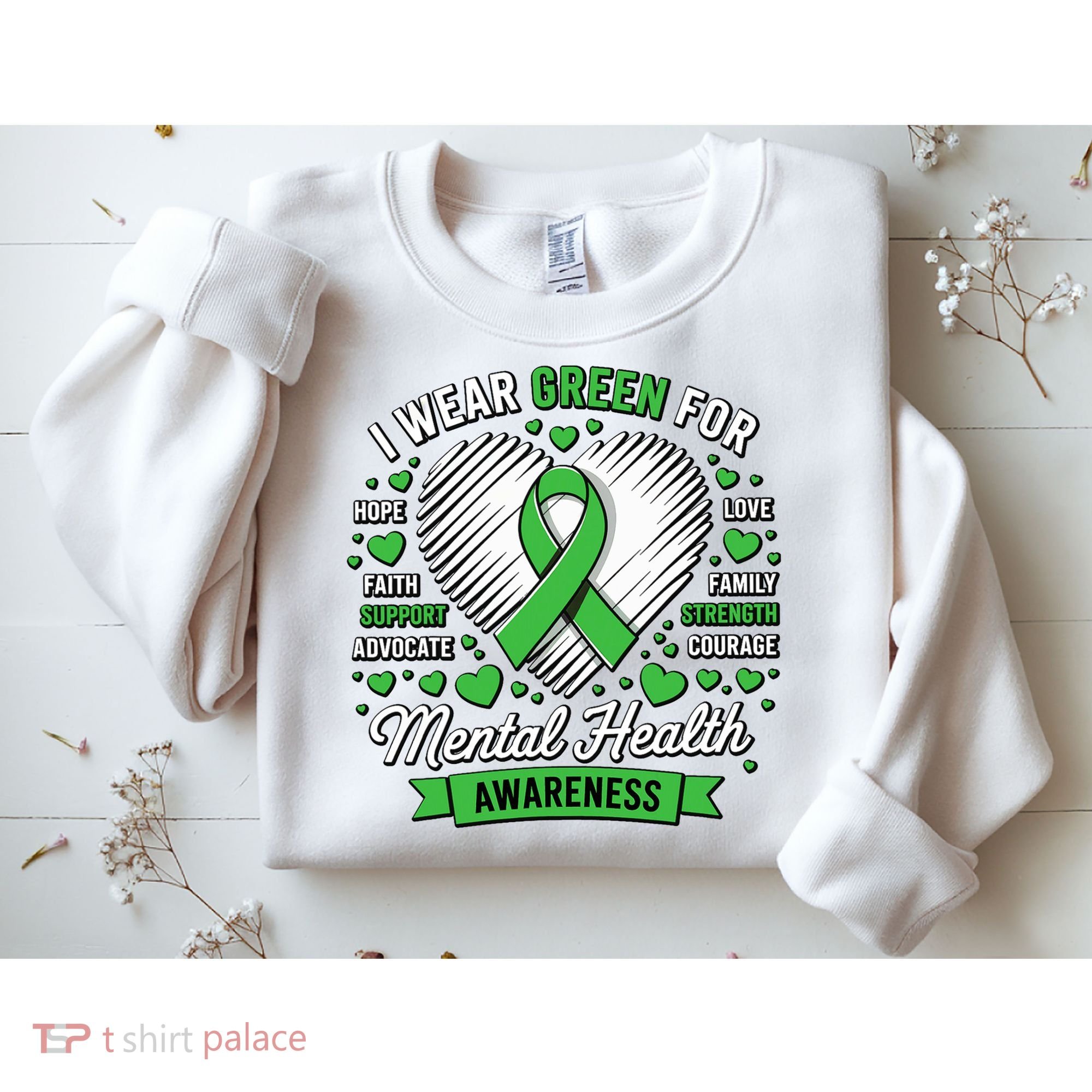 Green Ribbon Mental Health Awareness Month Support Sweatshirt