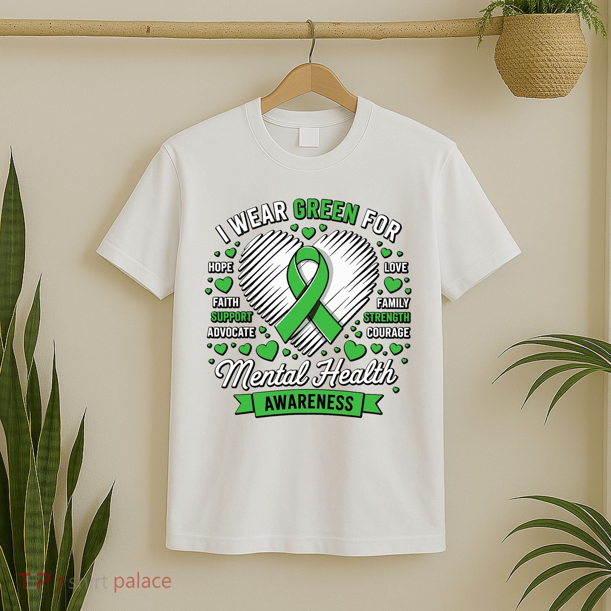 Green Ribbon Mental Health Awareness Month Support T-Shirt