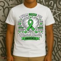 Green Ribbon Mental Health Awareness Month Support T-Shirt thumb 3