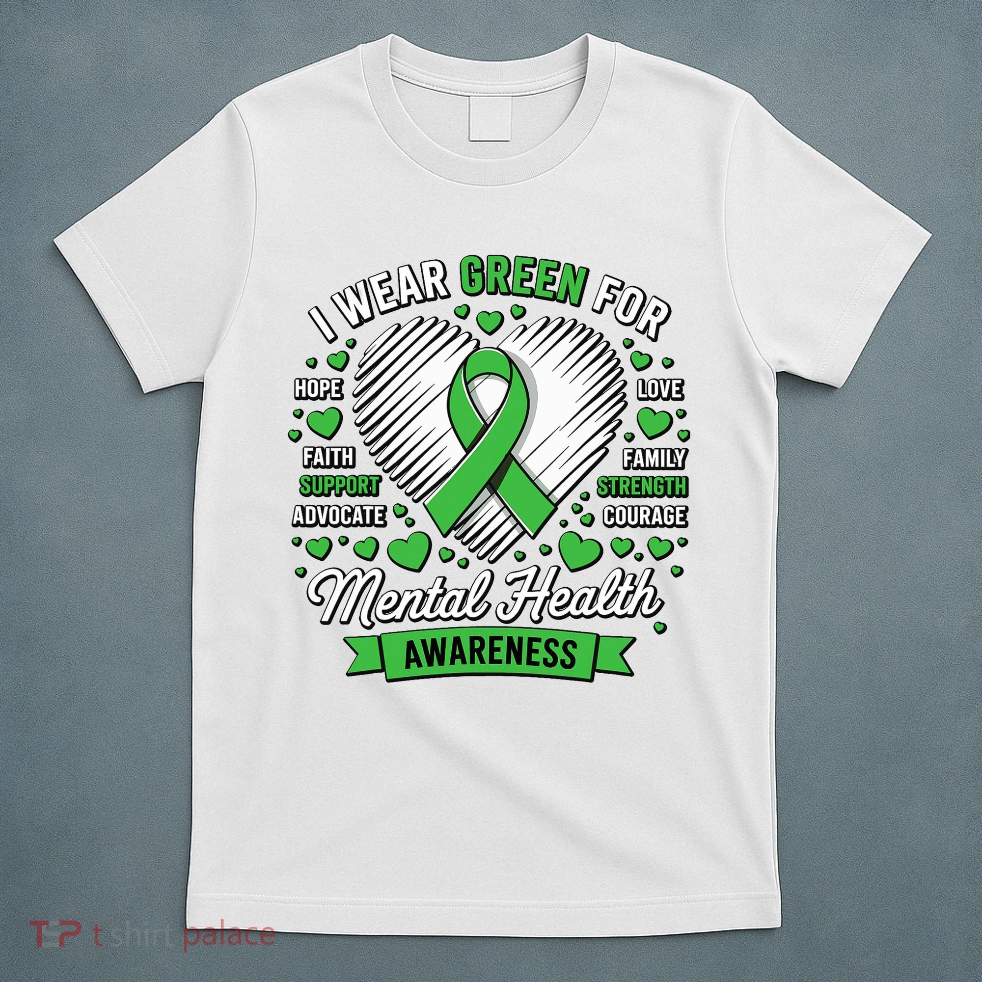 Green Ribbon Mental Health Awareness Month Support T-Shirt