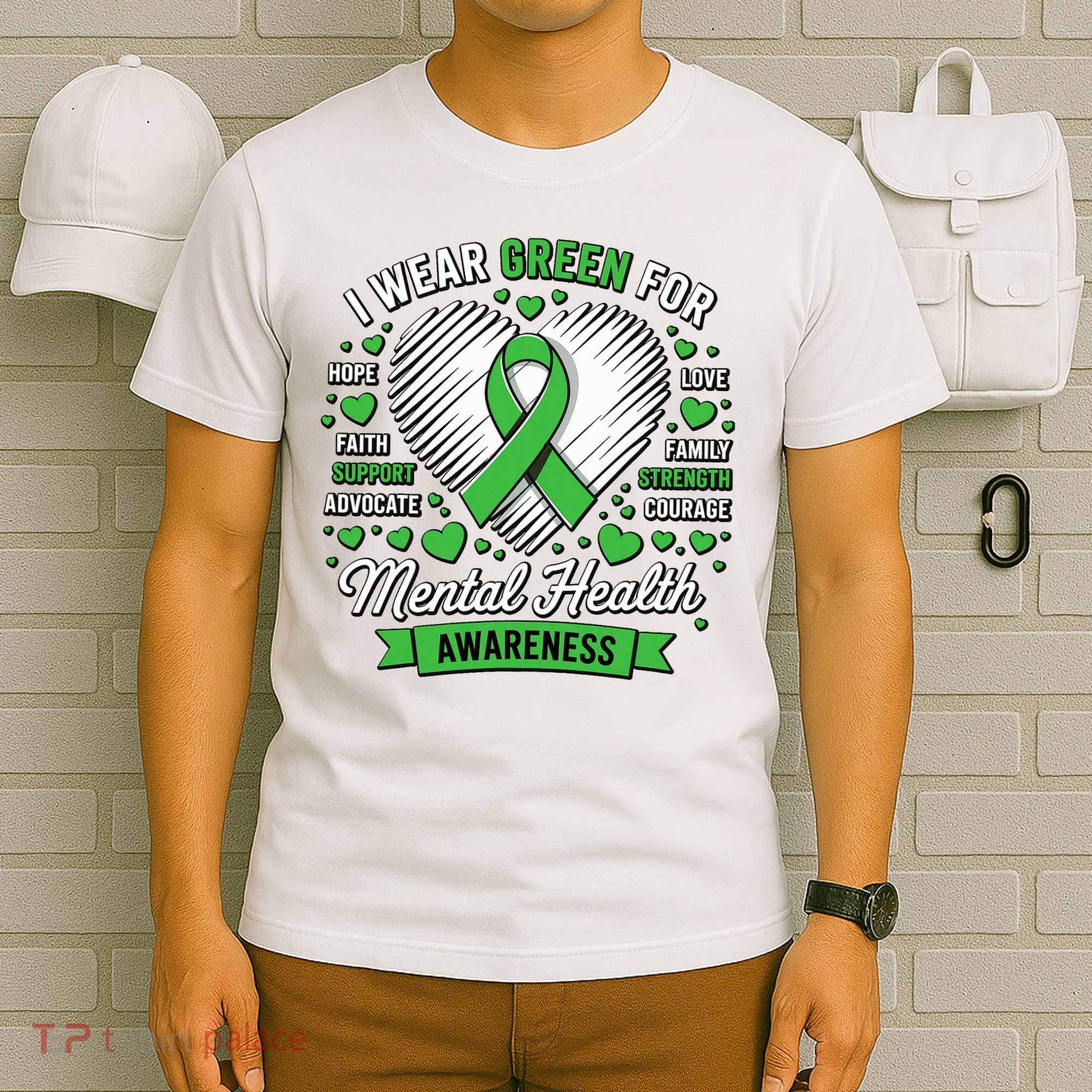 Green Ribbon Mental Health Awareness Month Support T-Shirt