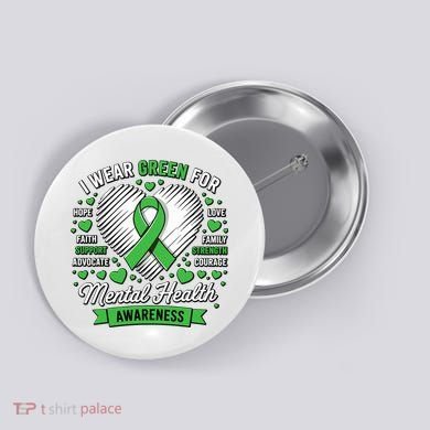 Green Ribbon Mental Health Awareness Month Support Button