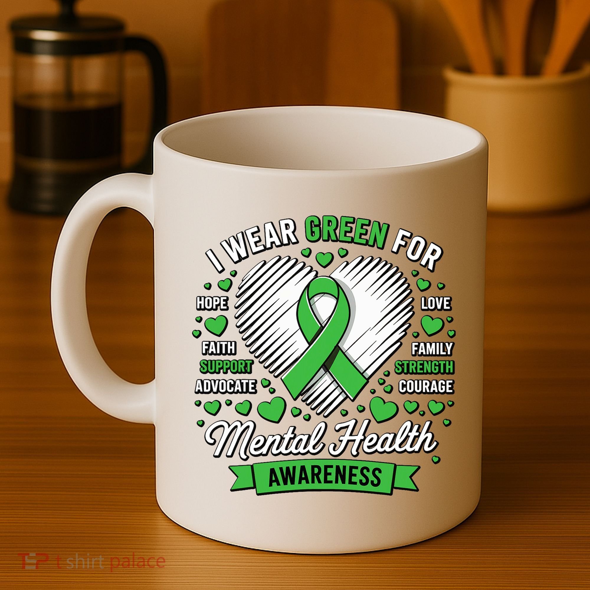 Green Ribbon Mental Health Awareness Month Support Coffee Mug