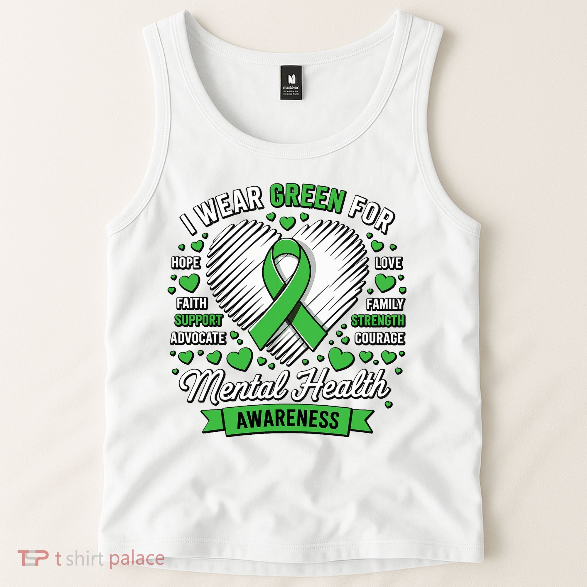 Green Ribbon Mental Health Awareness Month Support Tank Top