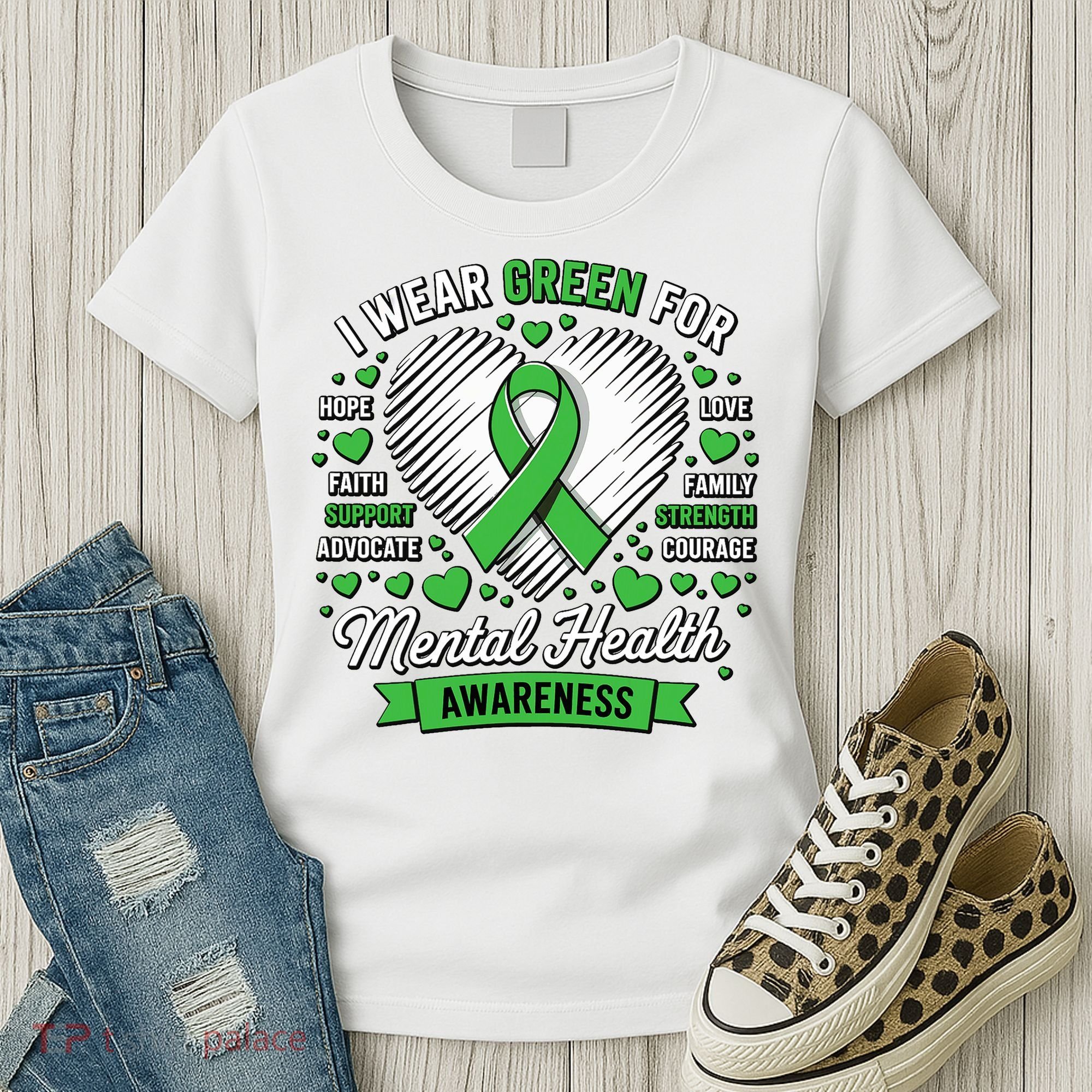Green Ribbon Mental Health Awareness Month Support Women's T-Shirt