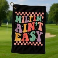 Groovy Retro Milfin Aint Easy Milf New Mom Golf Towel thumb 1