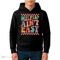 Groovy Retro Milfin Aint Easy Milf New Mom Kids Hoodie thumb 4