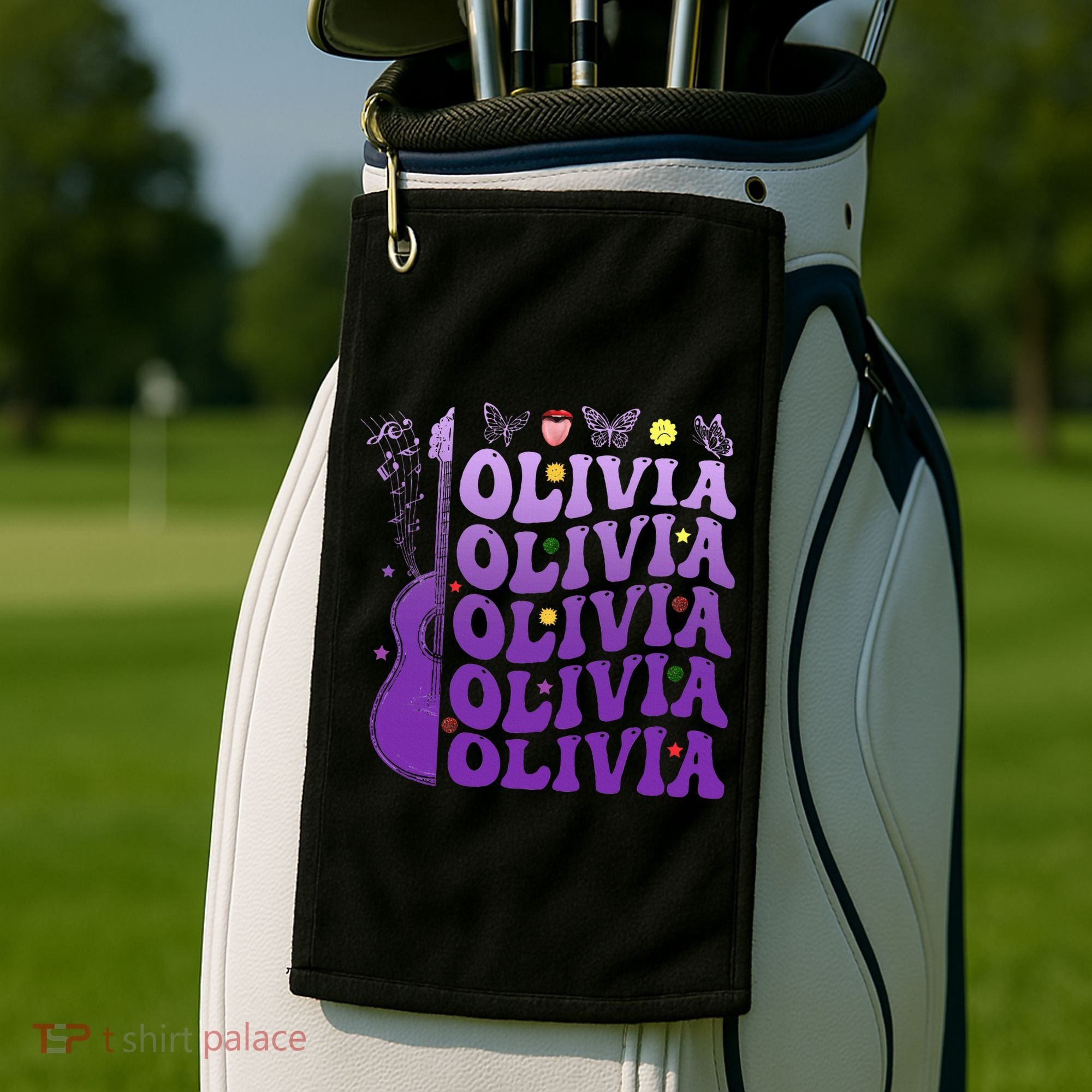 Girl Retro Olivia First Name Personalized Golf Towel