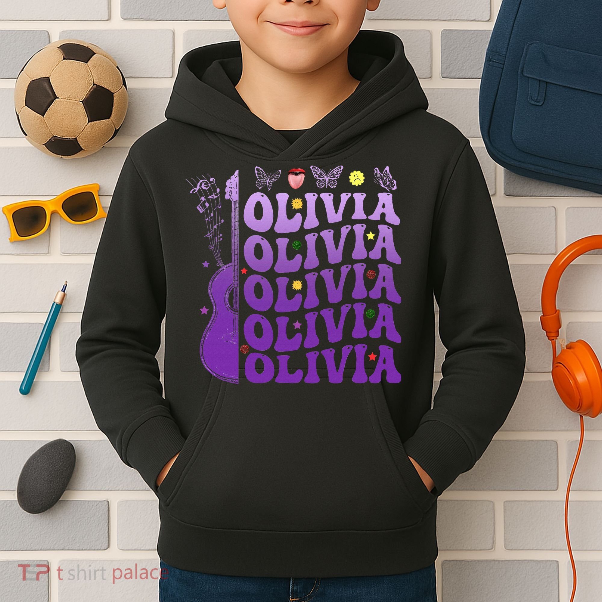 Girl Retro Olivia First Name Personalized Kids Hoodie