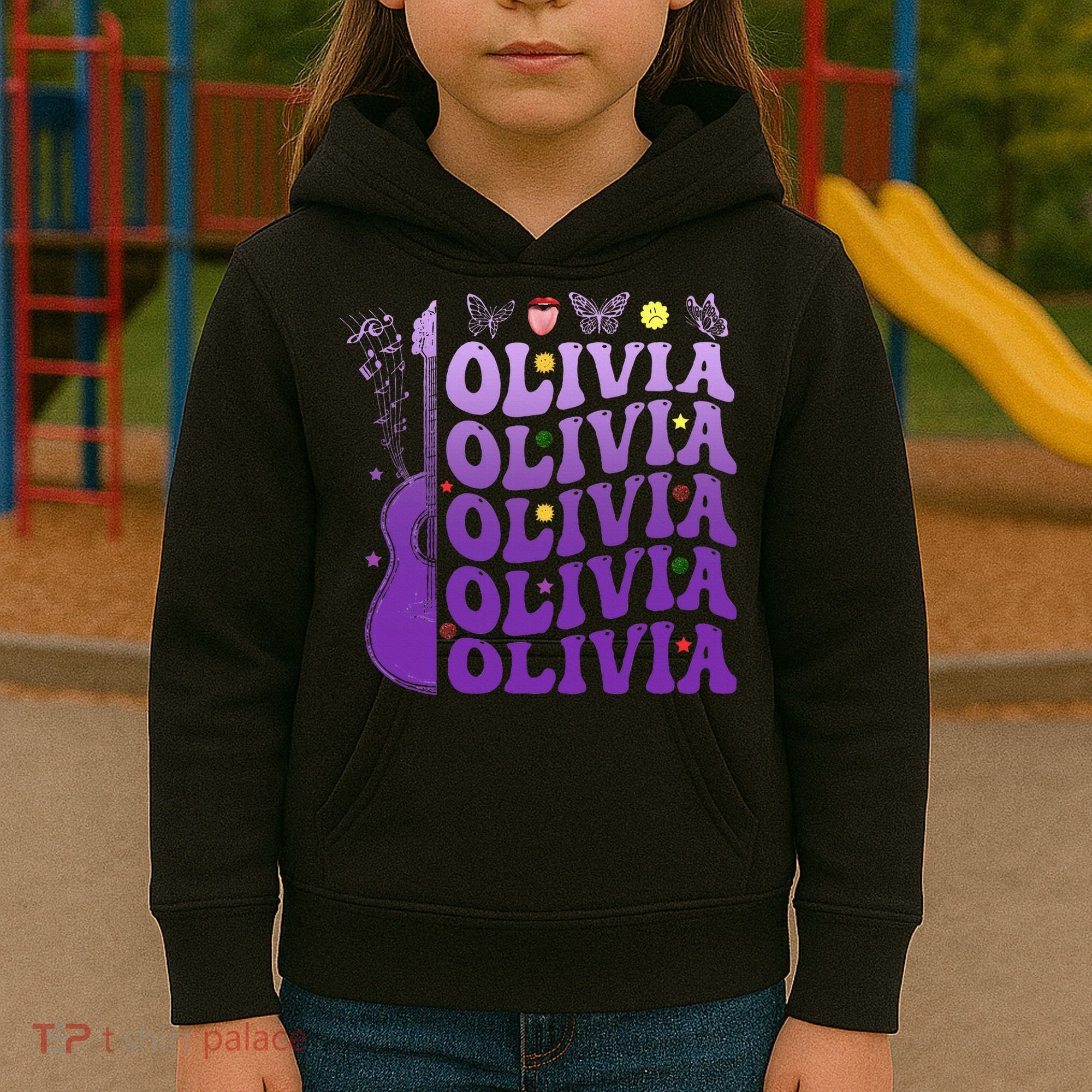 Girl Retro Olivia First Name Personalized Kids Hoodie