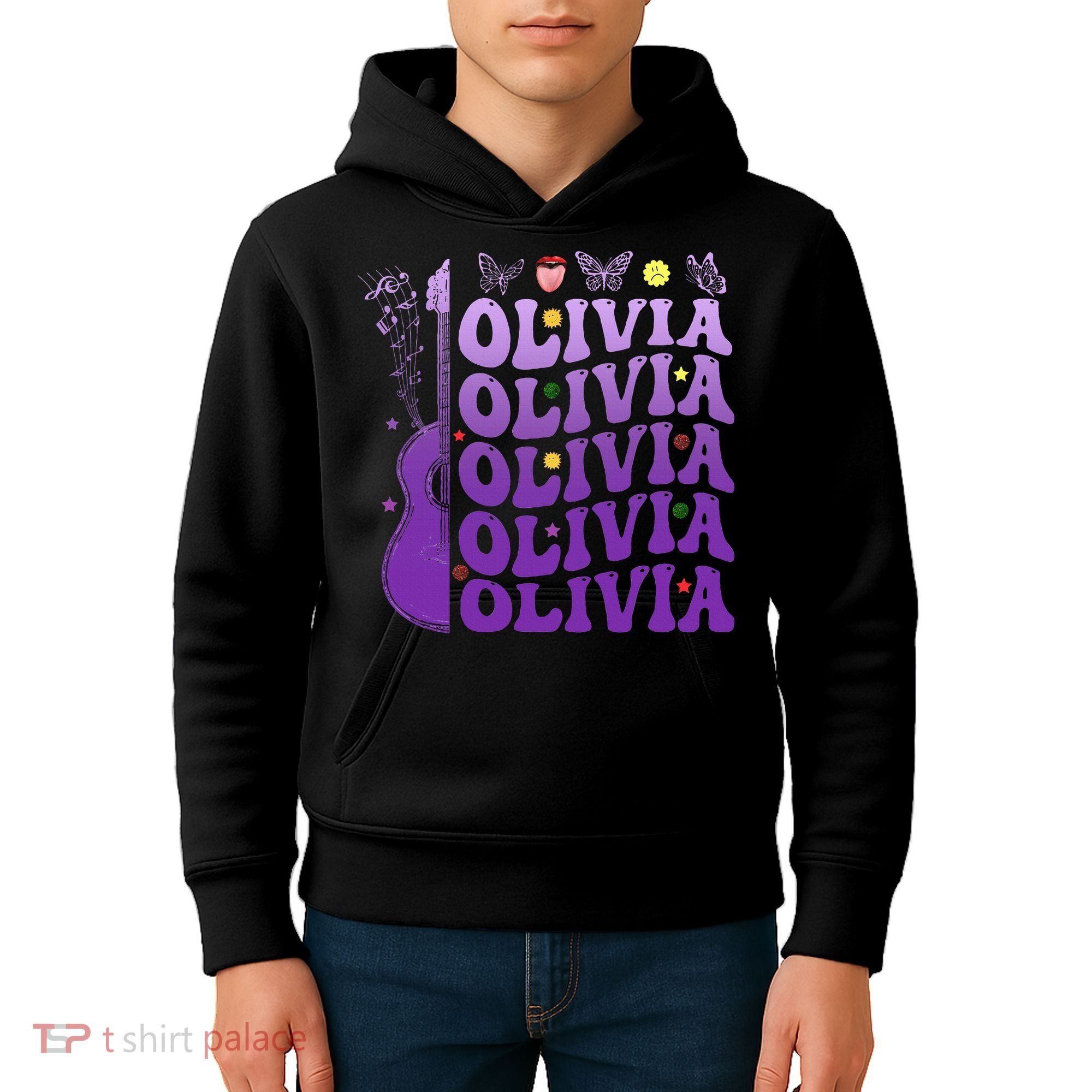Girl Retro Olivia First Name Personalized Kids Hoodie