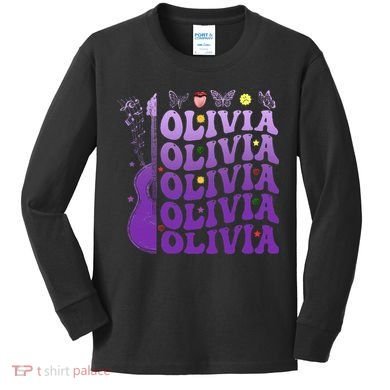 Girl Retro Olivia First Name Personalized Kids Long Sleeve Shirt