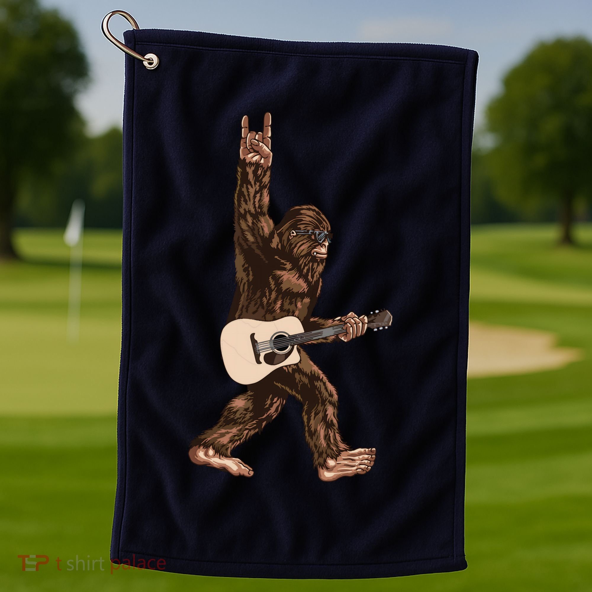 Guitar Rock On Sasquatch Big Foot Golf Towel