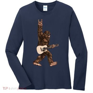 Guitar Rock On Sasquatch Big Foot Women's Long Sleeve Shirt