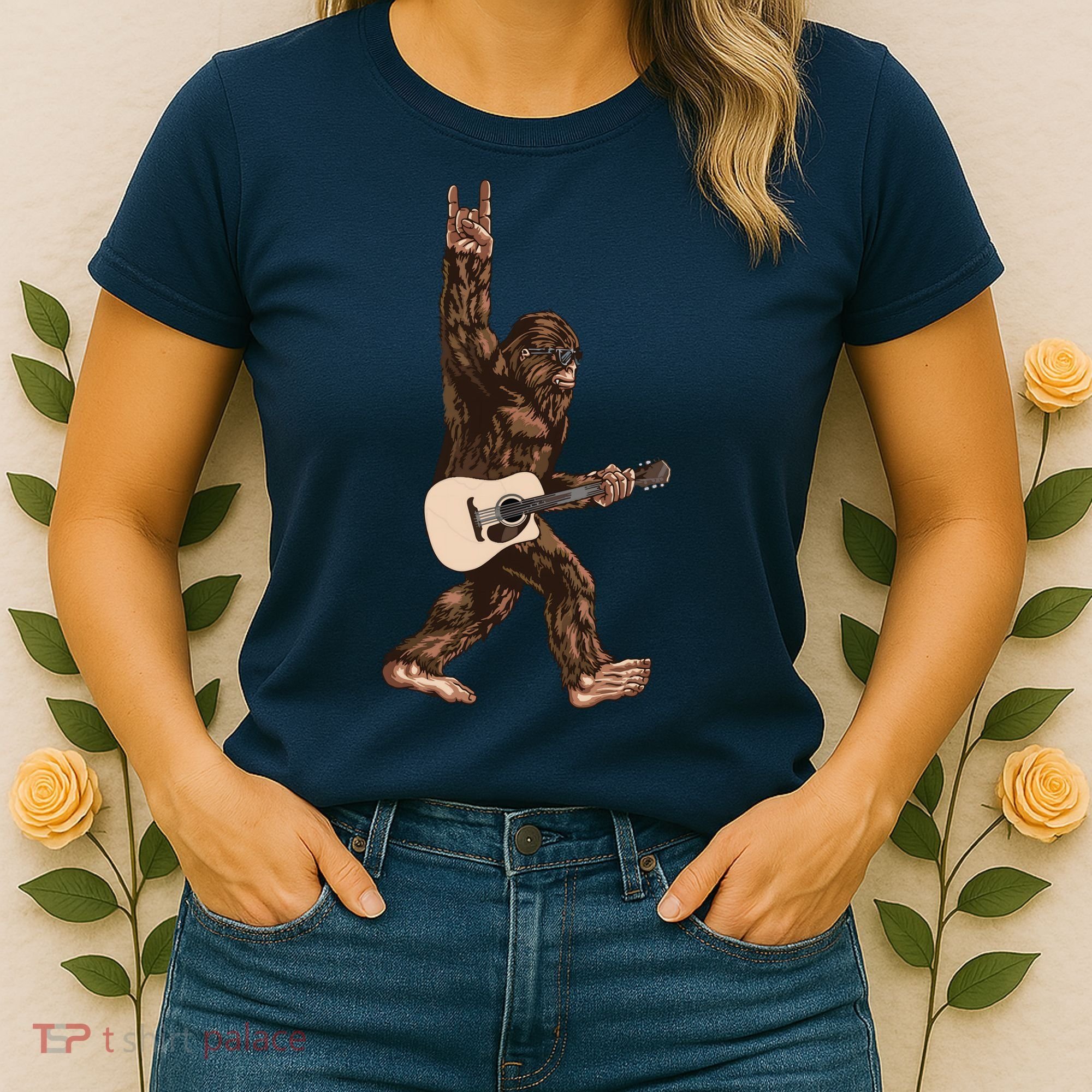 Guitar Rock On Sasquatch Big Foot Women's T-Shirt