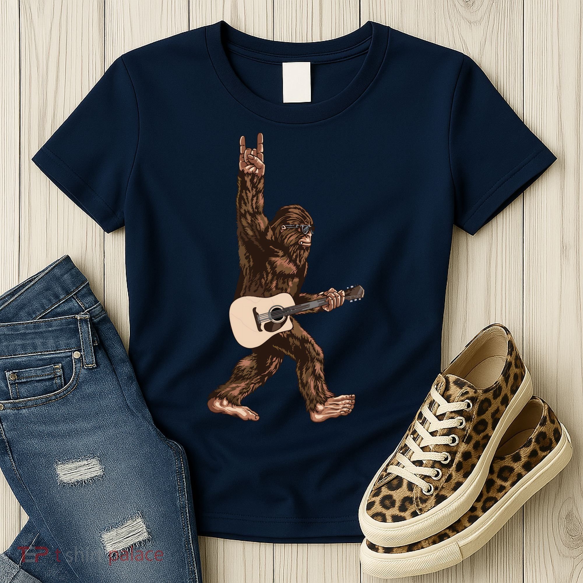 Guitar Rock On Sasquatch Big Foot Women's T-Shirt