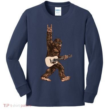 Guitar Rock On Sasquatch Big Foot Kids Long Sleeve Shirt