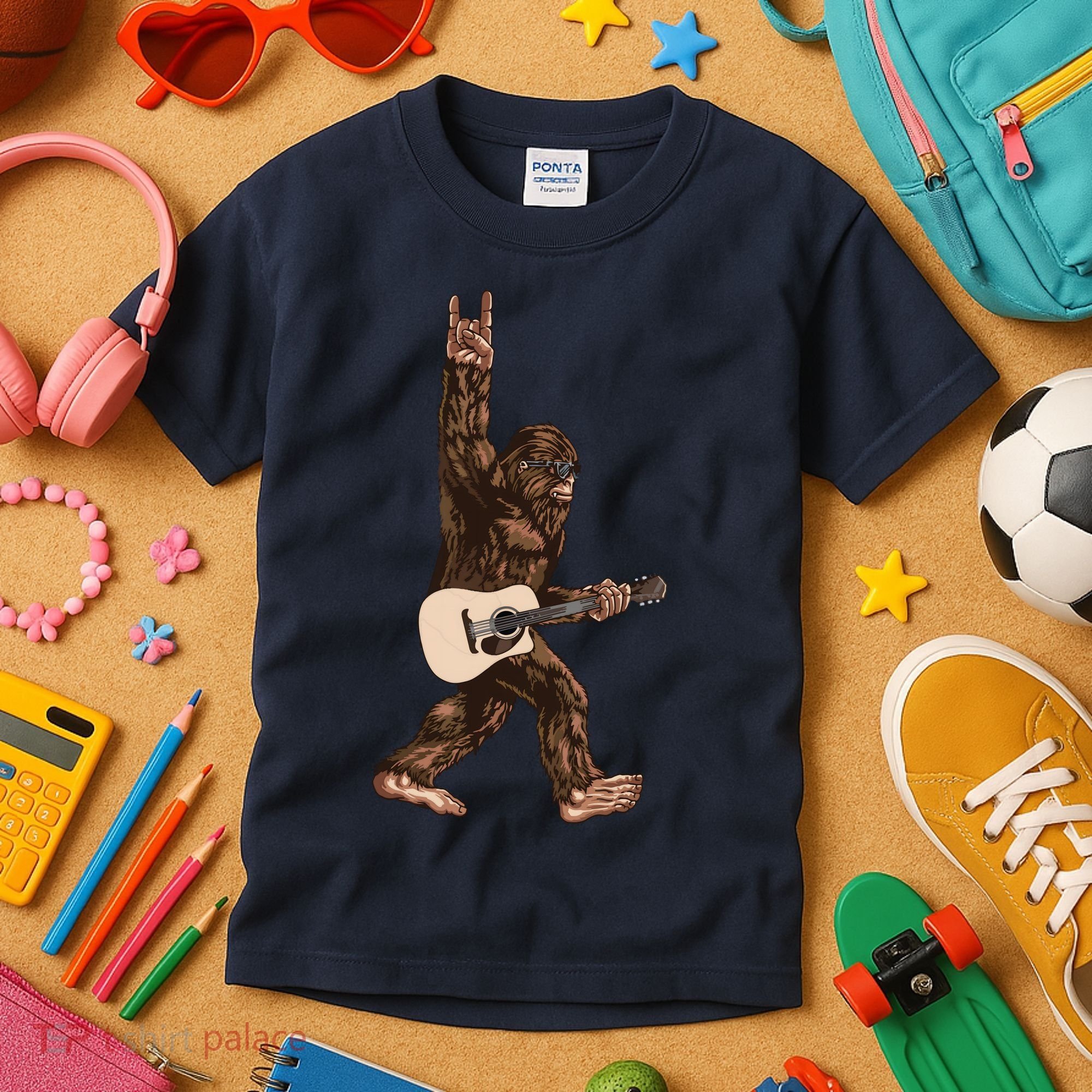 Guitar Rock On Sasquatch Big Foot Kids T-Shirt