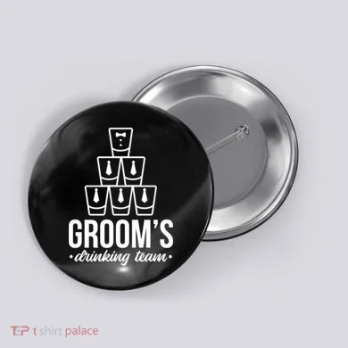 Grooms Drinking Teem Glass Button