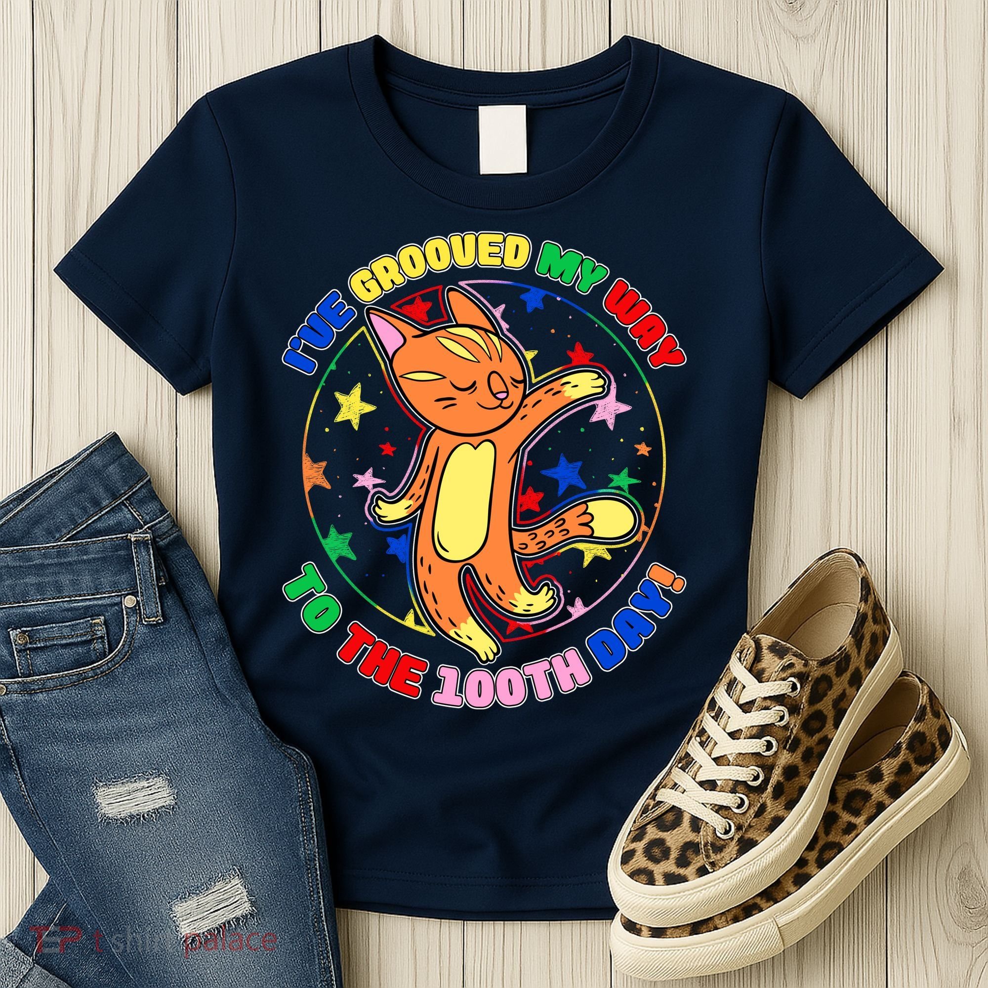 Groovy Cat 100th Day of School Women's T-Shirt