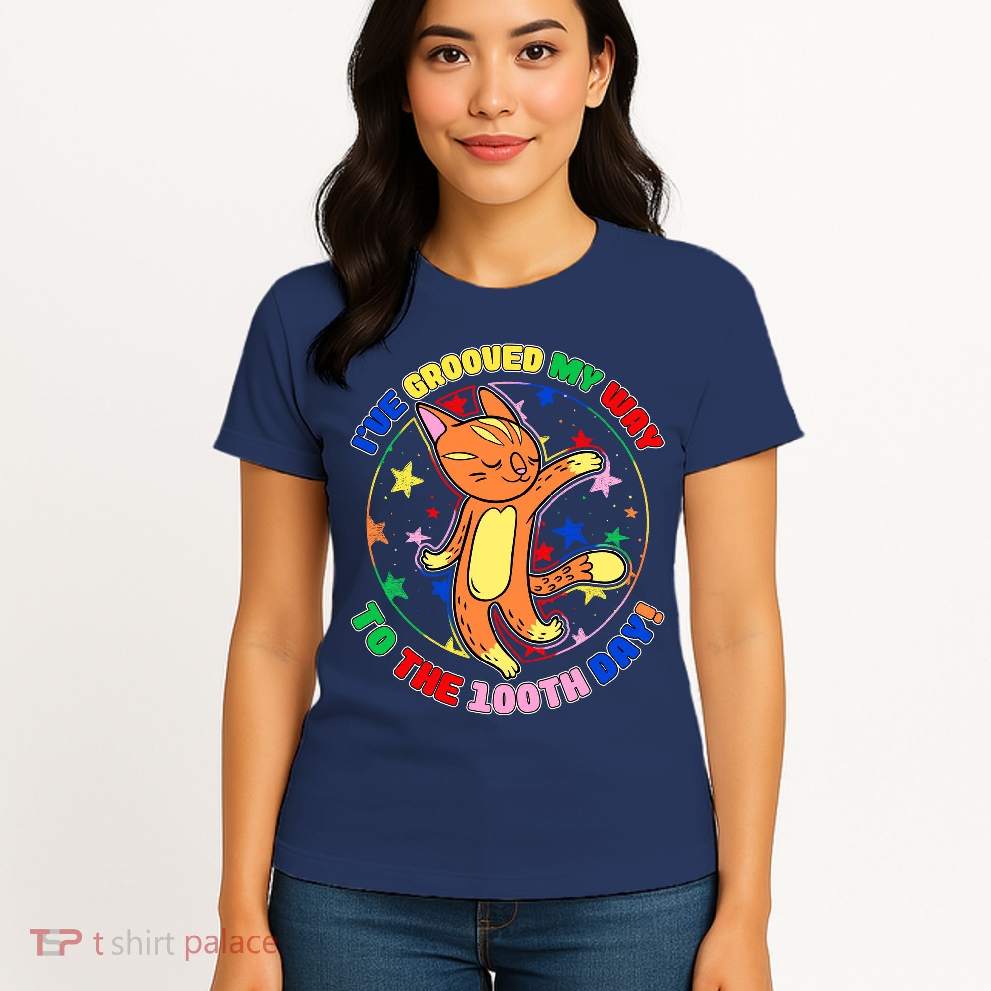 Groovy Cat 100th Day of School Women's T-Shirt