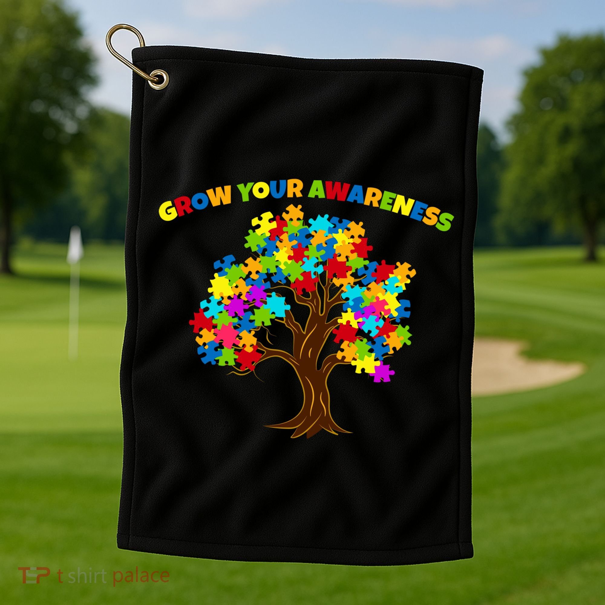 Grow Your Awareness Autism Puzzle Tree Golf Towel