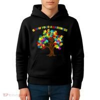 Grow Your Awareness Autism Puzzle Tree Kids Hoodie thumb 4