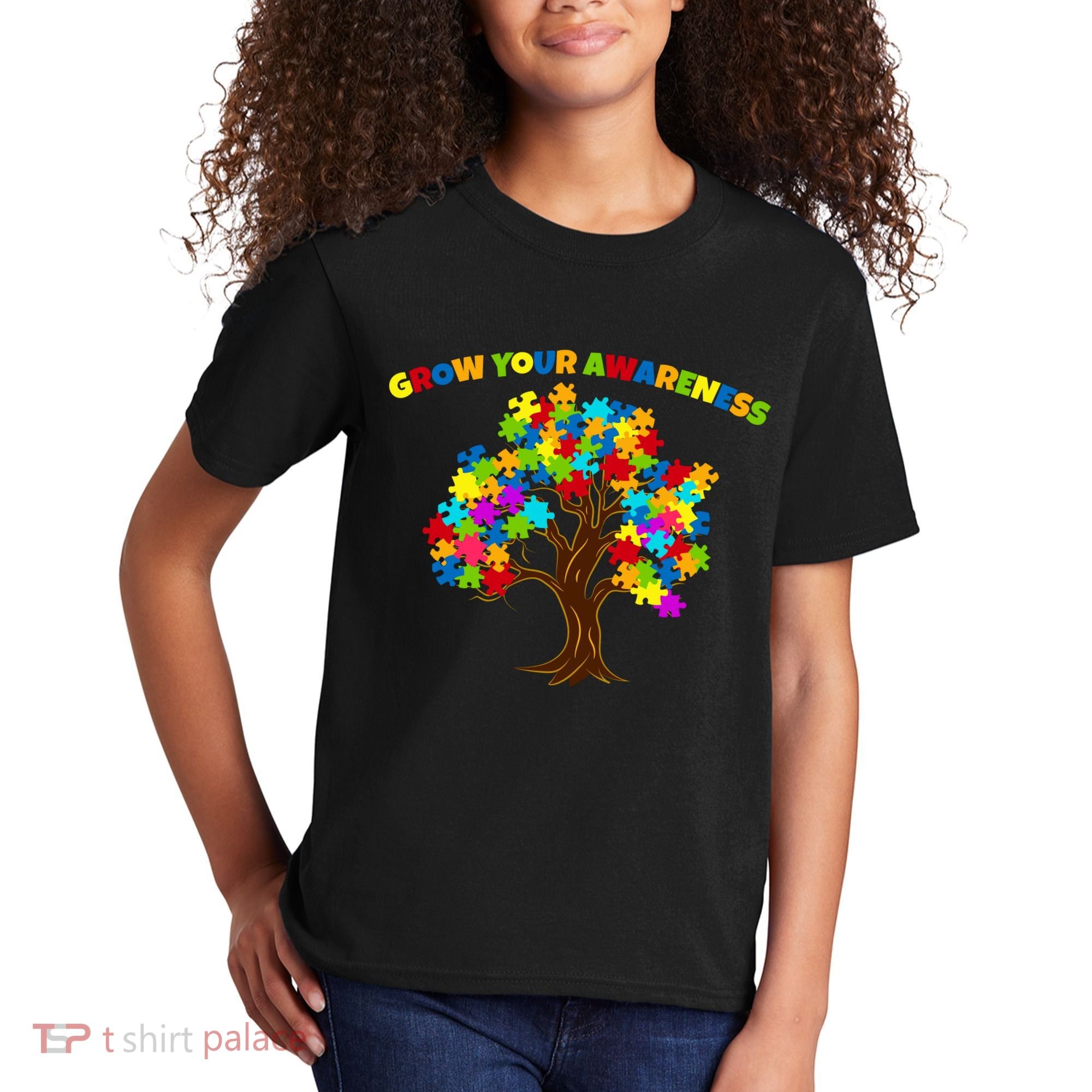 Grow Your Awareness Autism Puzzle Tree Kids T-Shirt