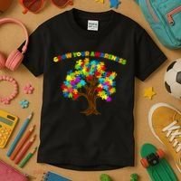 Grow Your Awareness Autism Puzzle Tree Kids T-Shirt thumb 3