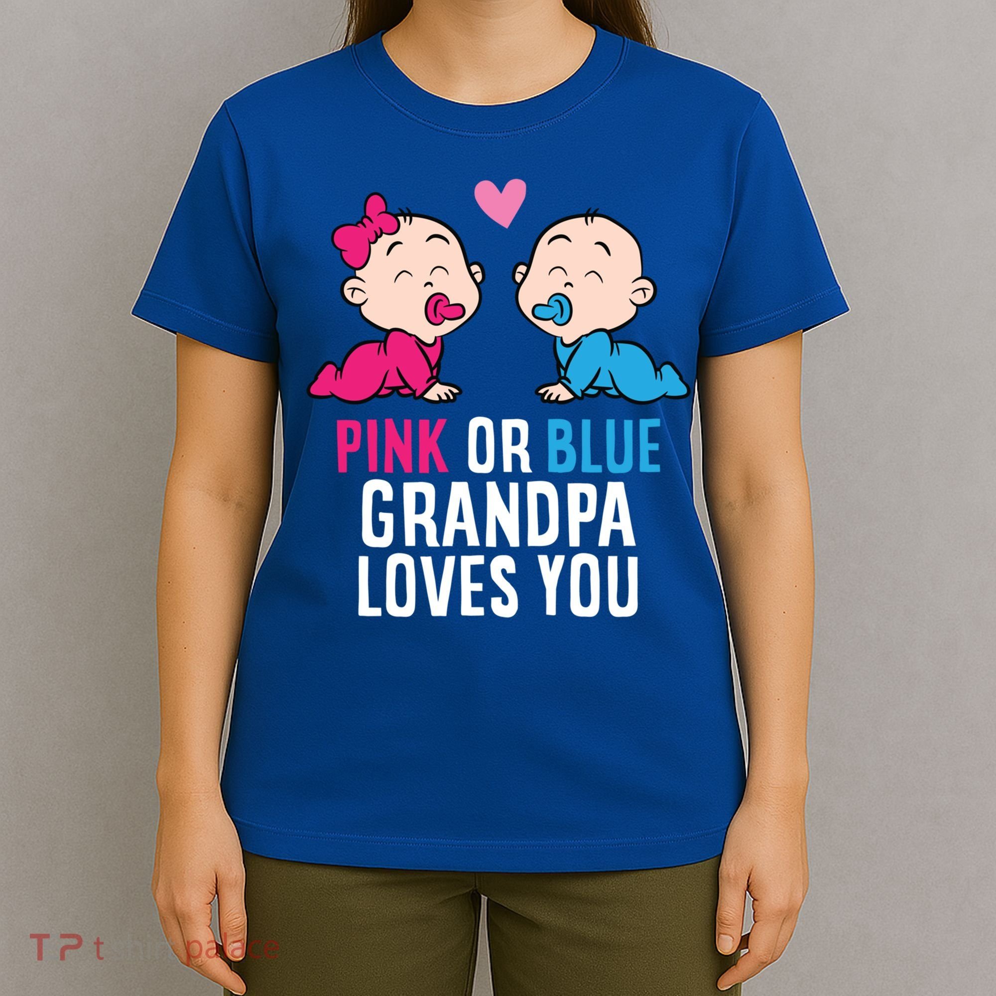 Gender Reveal Pregnancy Pink Or Blue Grandpa Loves You Gift T-Shirt
