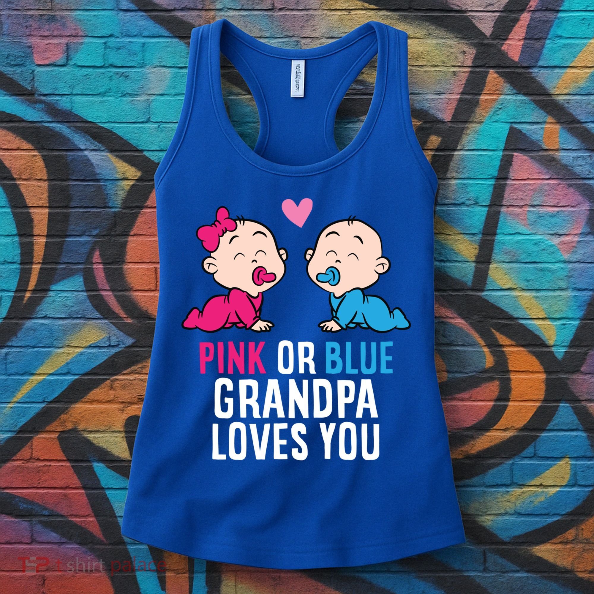 Gender Reveal Pregnancy Pink Or Blue Grandpa Loves You Gift Women's Tank Top