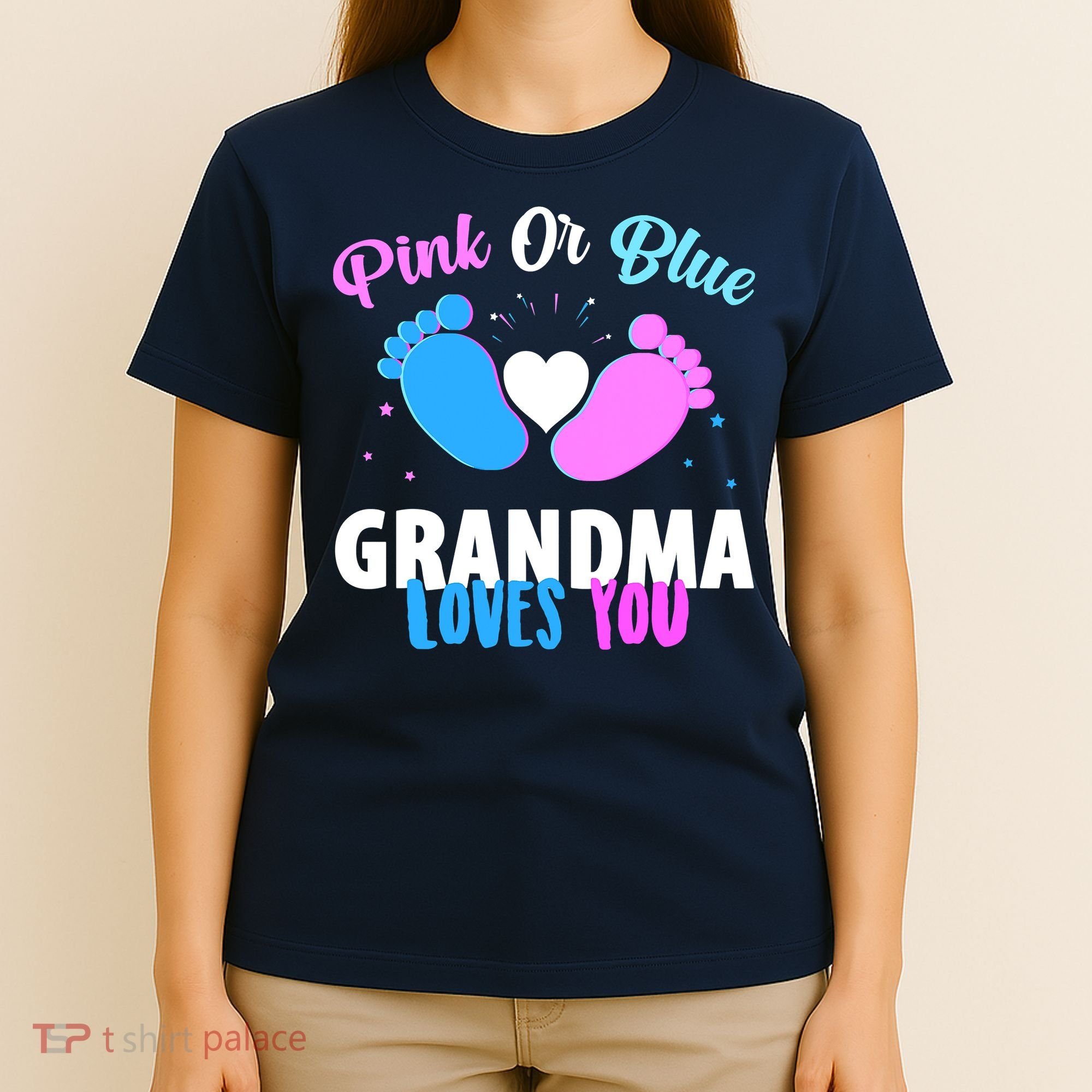 Gender Reveal Party Pink Or Blue Grandma Loves You T-Shirt