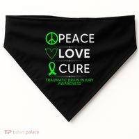 Green Ribbon Peace Cure Traumatic Brain Injury Awareness USA-Made Doggie Bandana thumb 0