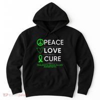 Green Ribbon Peace Cure Traumatic Brain Injury Awareness Hoodie thumb 0