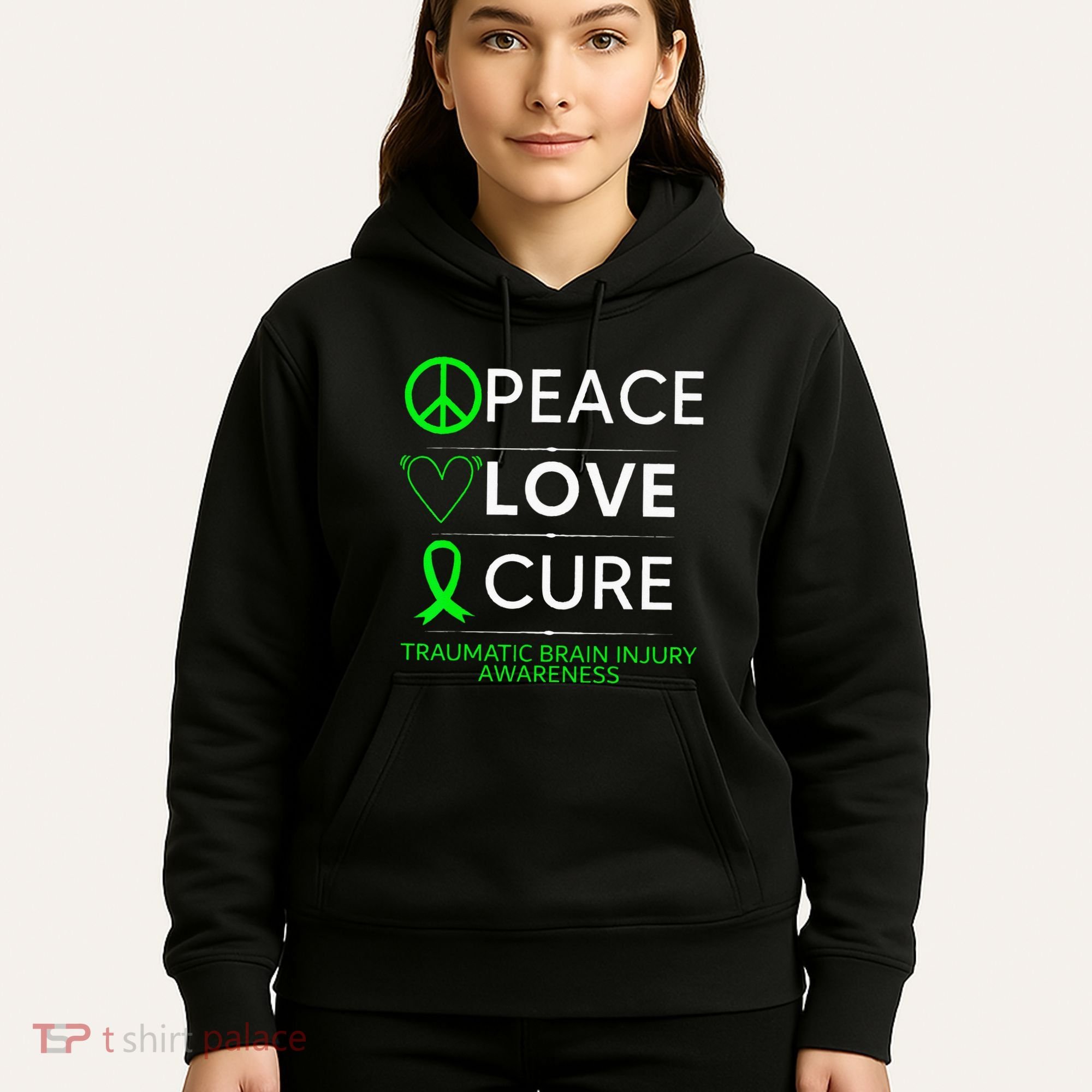 Green Ribbon Peace Cure Traumatic Brain Injury Awareness Hoodie