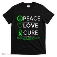 Green Ribbon Peace Cure Traumatic Brain Injury Awareness T-Shirt thumb 0