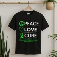 Green Ribbon Peace Cure Traumatic Brain Injury Awareness T-Shirt thumb 2