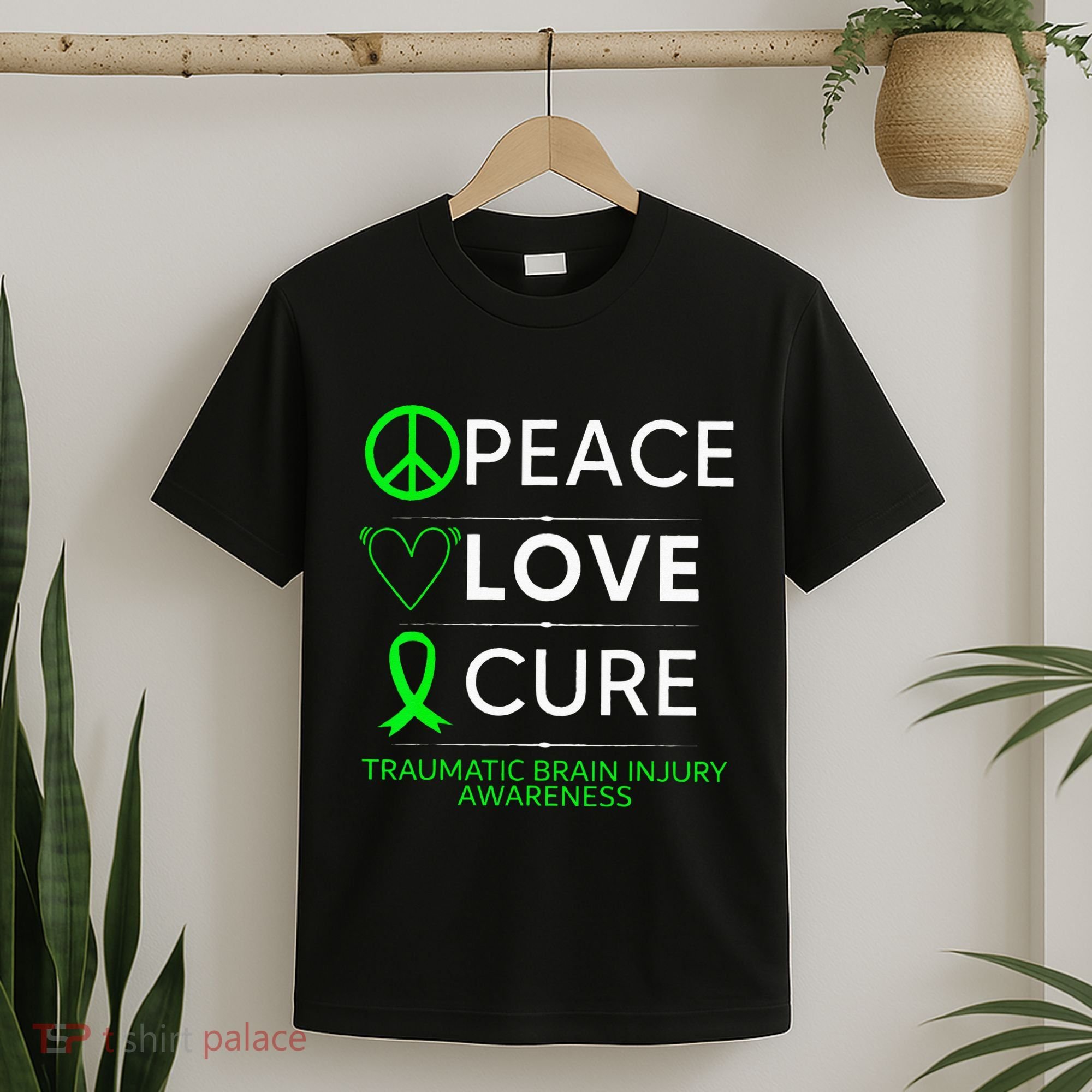 Green Ribbon Peace Cure Traumatic Brain Injury Awareness T-Shirt