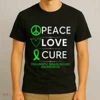 Green Ribbon Peace Cure Traumatic Brain Injury Awareness T-Shirt thumb 3