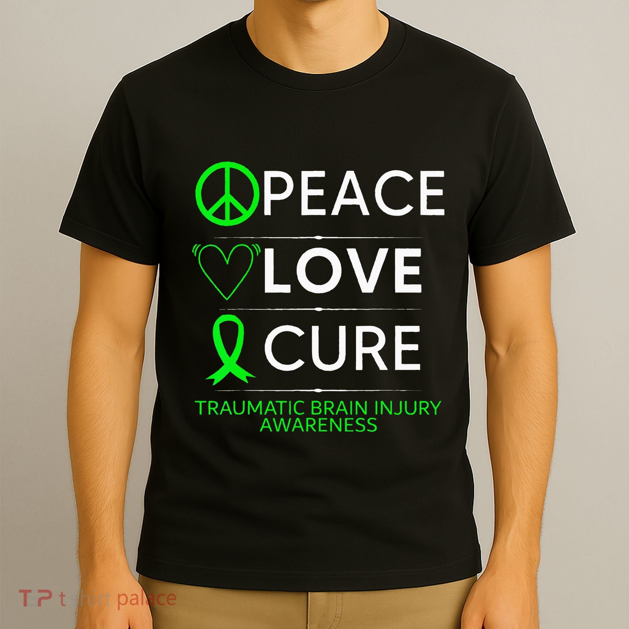 Green Ribbon Peace Cure Traumatic Brain Injury Awareness T-Shirt