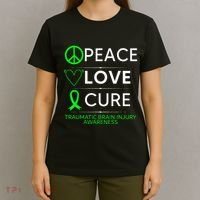 Green Ribbon Peace Cure Traumatic Brain Injury Awareness T-Shirt thumb 4