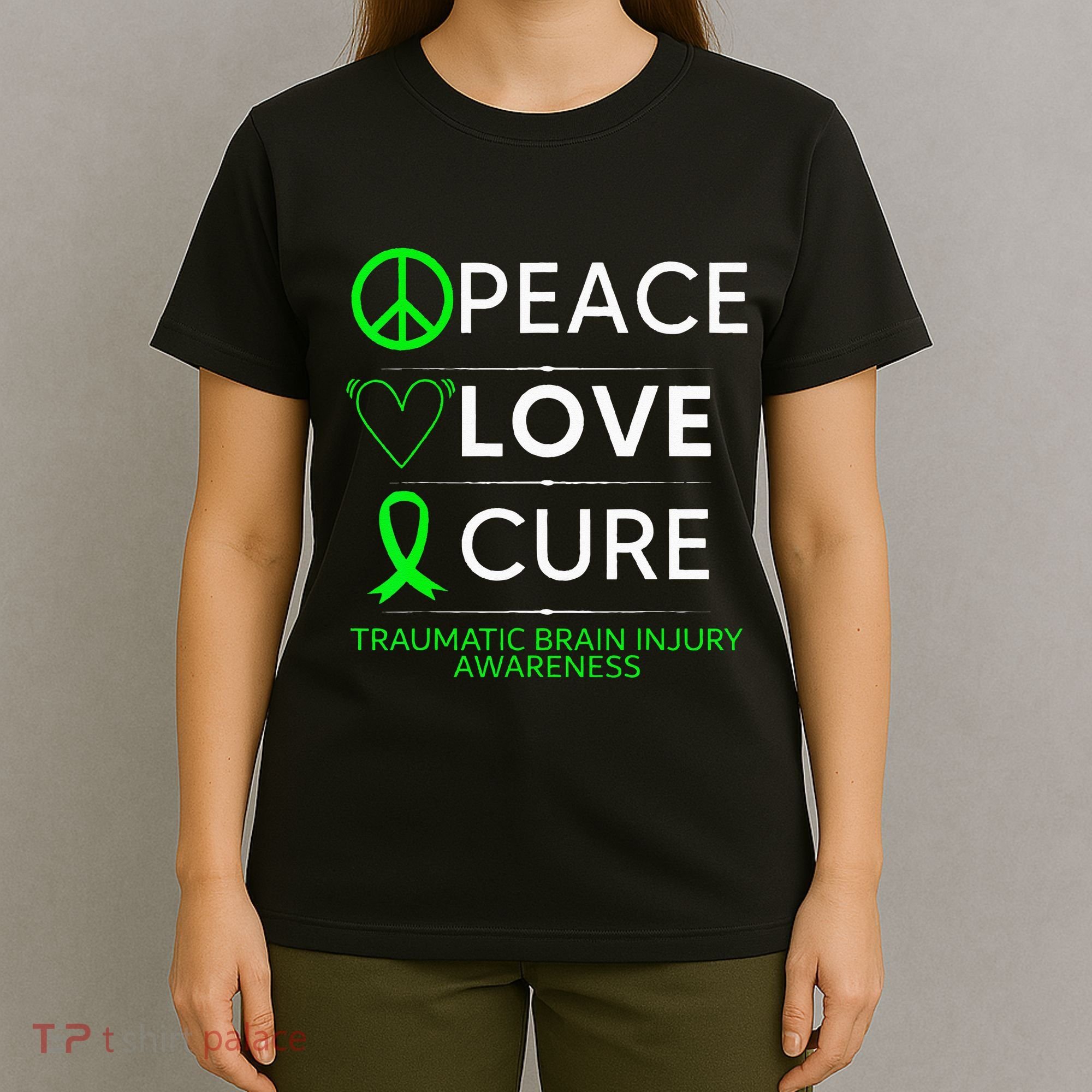 Green Ribbon Peace Cure Traumatic Brain Injury Awareness T-Shirt