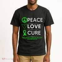 Green Ribbon Peace Cure Traumatic Brain Injury Awareness Tall T-Shirt thumb 2