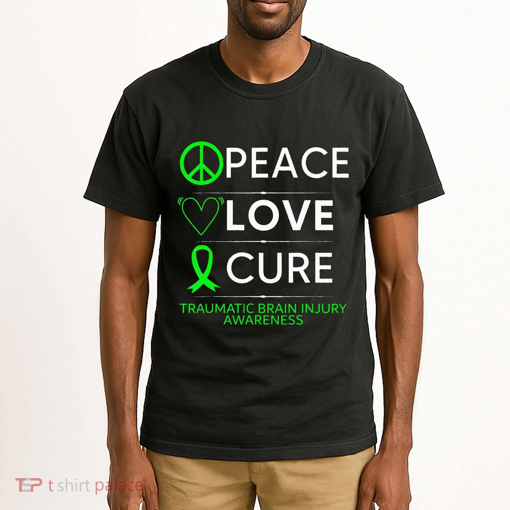Green Ribbon Peace Cure Traumatic Brain Injury Awareness Tall T-Shirt