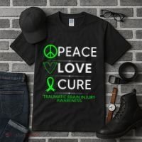 Green Ribbon Peace Cure Traumatic Brain Injury Awareness Tall T-Shirt thumb 3
