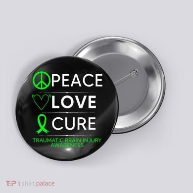 Green Ribbon Peace Cure Traumatic Brain Injury Awareness Button