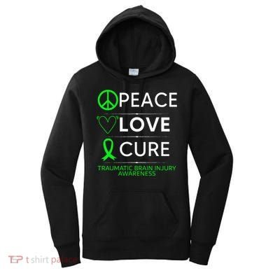 Green Ribbon Peace Cure Traumatic Brain Injury Awareness Women's Hoodie