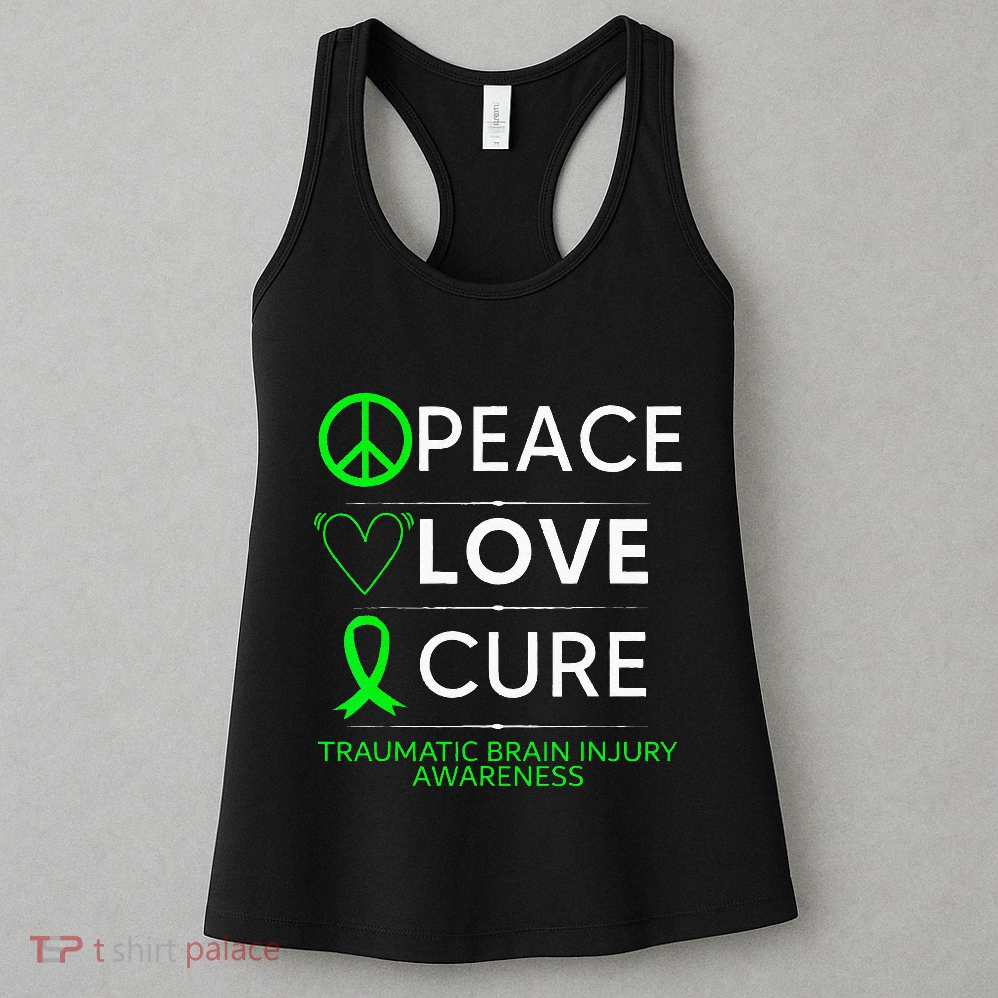Green Ribbon Peace Cure Traumatic Brain Injury Awareness Women's Tank Top